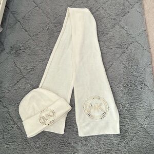 MK cream and gold scarf and hat